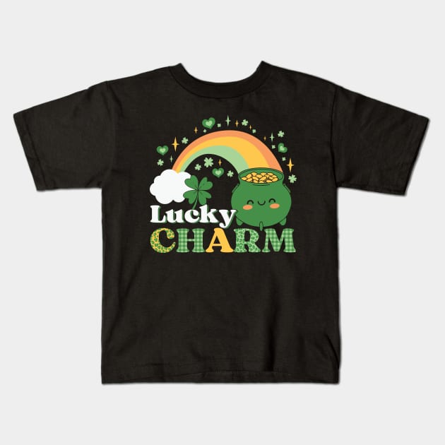 Lucky Charm Rainbow Pot St Patrick Day Kids T-Shirt by Skinite